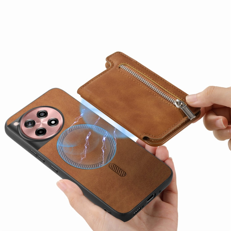 Funda para Teléfono OnePlus Nord Ce4 Ace 3V con Cremallera y Tarjetero Retro (Marrón)