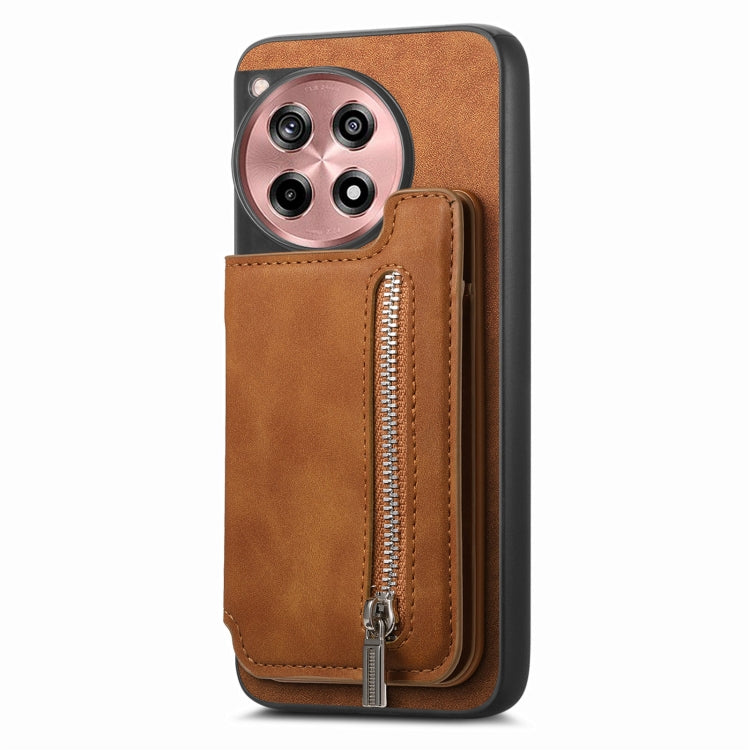 Funda para Teléfono OnePlus Ace 3 5G/12R 5G con Cremallera y Tarjetero Retro (Marrón)