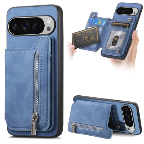 Funda para Teléfono Google Pixel 9 Pro XL con Cremallera Magsafe, Tarjetero, Cartera (Azul)