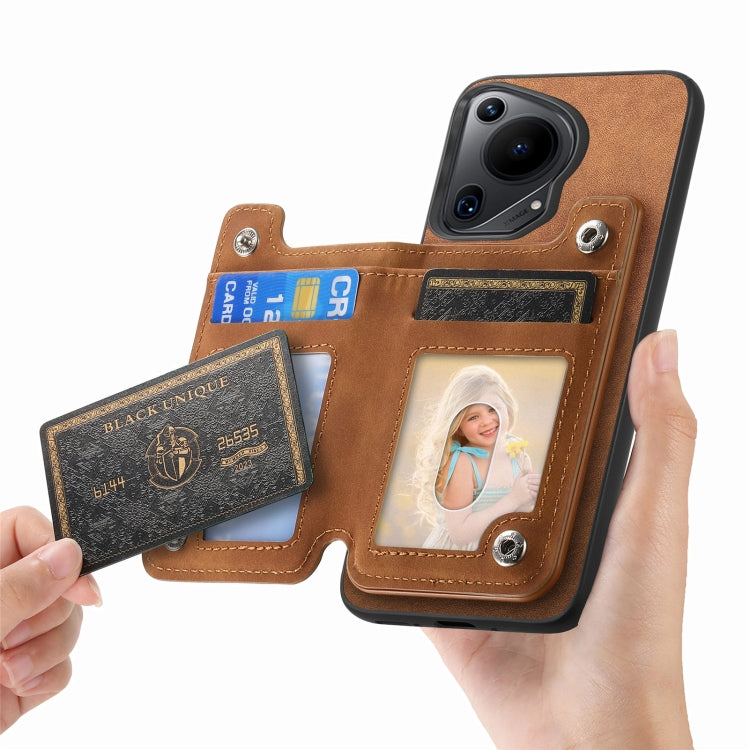 Funda para Teléfono Huawei Pura 70 Ultra Retro con Cremallera Magsafe y Tarjetero (Marrón)