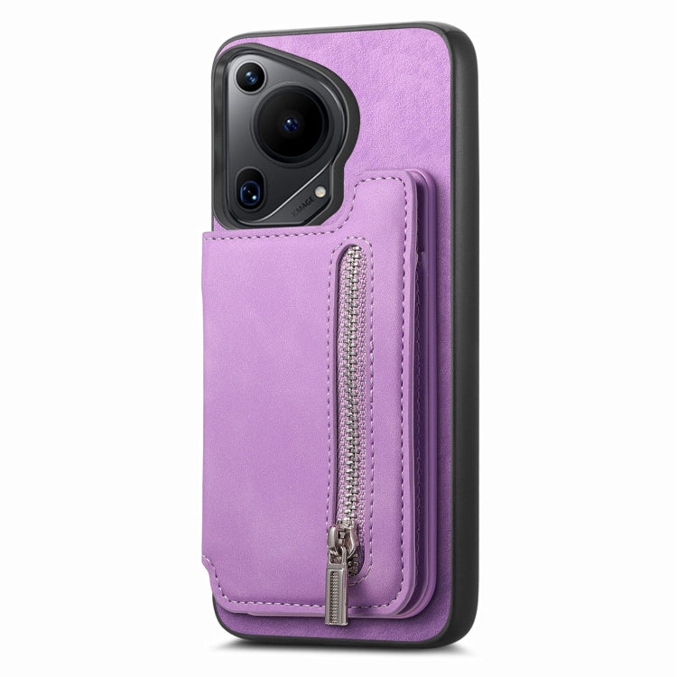 Funda para Teléfono Huawei Pura 70 Pro con Cremallera Magsafe Retro y Tarjetero (Morado)