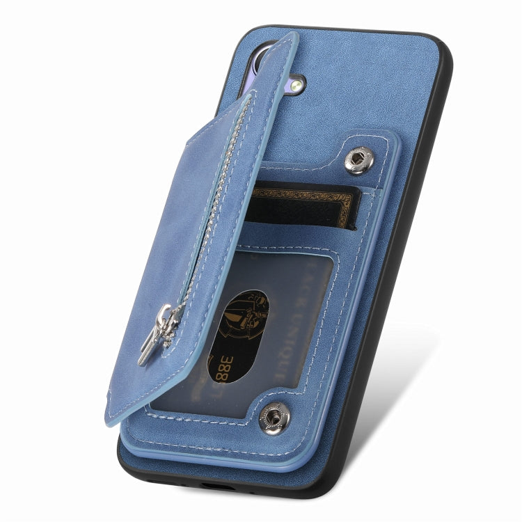 Funda para Teléfono Huawei Nova 12/13 con Tarjetero y Cremallera Magsafe Retro (Azul)