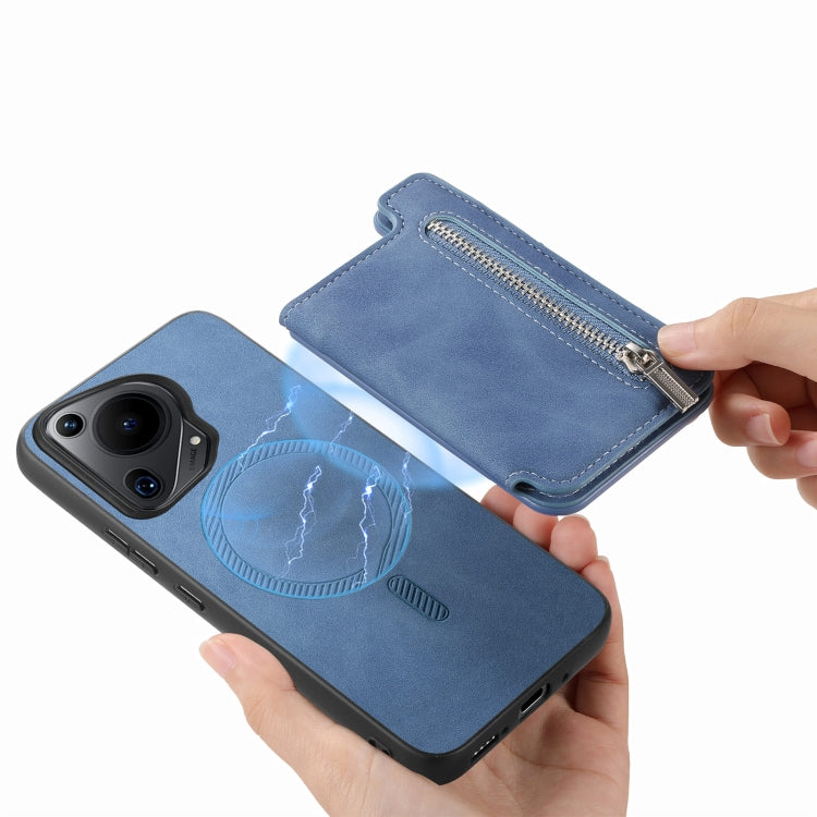 Funda para Teléfono Huawei Nova 12/13 con Tarjetero y Cremallera Magsafe Retro (Azul)