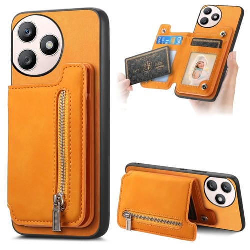 Funda para Teléfono Honor X50I+ con Cremallera Magsafe, Tarjetero y Cartera (Amarillo)