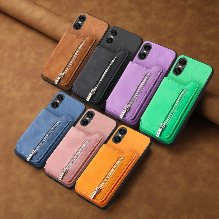 Funda para Teléfono Sony Xperia 10 Vi con Cremallera Retro Magsafe y Tarjetero (Morado)