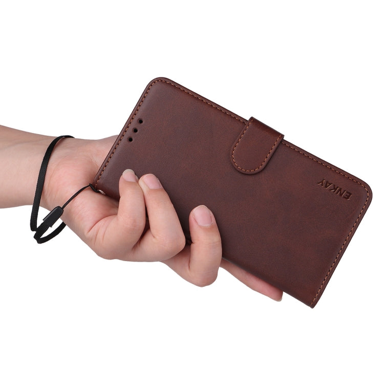 Funda para iPhone 16E Enkay con Tarjetero Textura Piel de Becerro Protector Pantalla (Rojo)