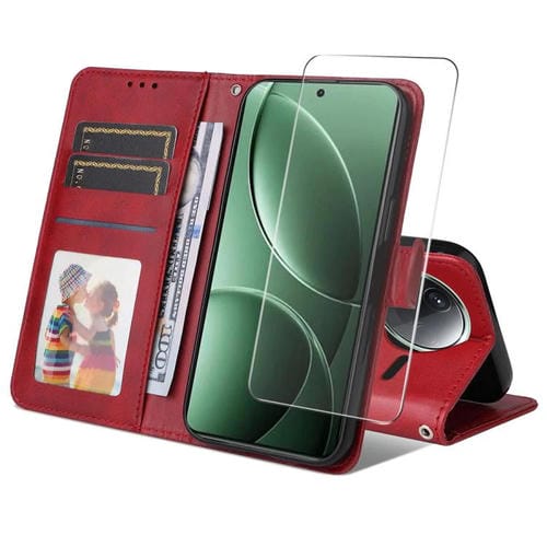 Enkay - Funda para Teléfono con Textura de Piel de Becerro y TaRJetero para Redmi K80 Pro (Rojo)