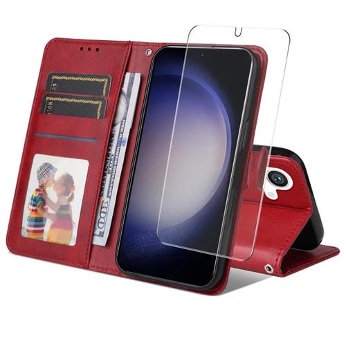 Funda Cuero Pu Enkay Samsung Galaxy S24 5G Ranura Tarjeta Película Pantalla (Rojo)