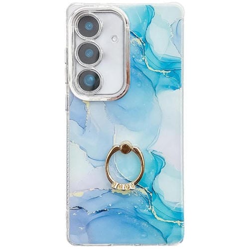 Funda para Teléfono Samsung Galaxy A25 5G con Soporte de Anillo y Textura Mármol Galvanizado (Azul y Verde)