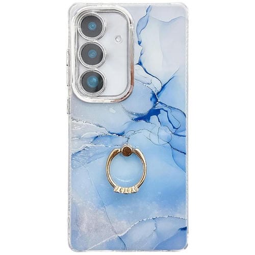 Funda para Teléfono Samsung Galaxy A25 5G Soporte de Anillo Textura Mármol Galvanizado (Azul)