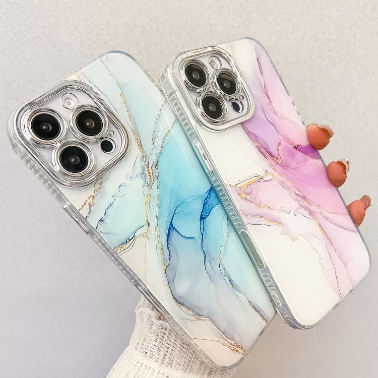 Funda para Teléfono iPhone 14 Textura Mármol Galvanizado (Azul)