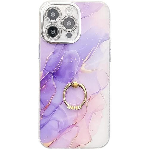 Funda para Teléfono iPhone 15 Pro Max Soporte de Anillo Textura Mármol Galvanizado (Púrpura S3)