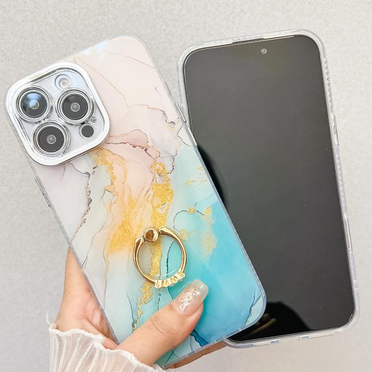 Funda para Teléfono iPhone 15 Pro Max Soporte de Anillo Textura Mármol Galvanizado (Rosa, Morado)