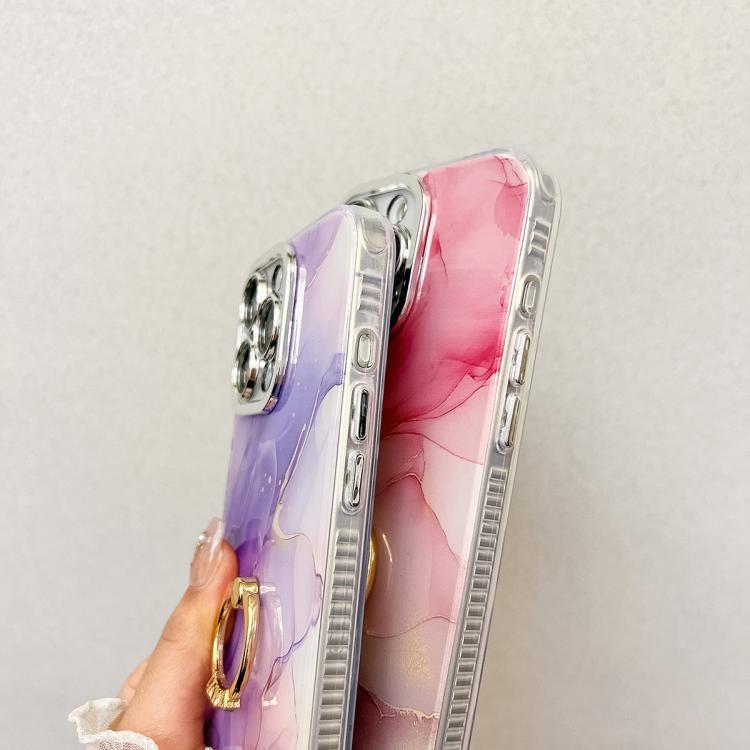 Funda para Teléfono iPhone 14 Soporte de Anillo Textura Mármol Galvanizado (Dorado y Blanco)