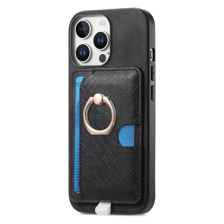 Funda para Teléfono Magsafe con Anillo de Cuero Cruz Retro para iPhone 14 (Negro)