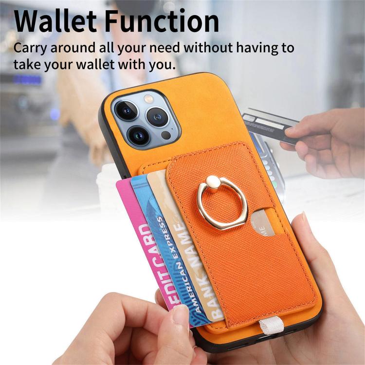 Funda para iPhone 11 Pro Max Cuero con Ranuras para Tarjetas y Anillo Lateral (Amarillo)