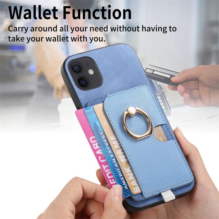 Funda para iPhone 11 Ranuras para Tarjetas Diseño Retro Cruz Anillo Lateral Magsafe (Azul)