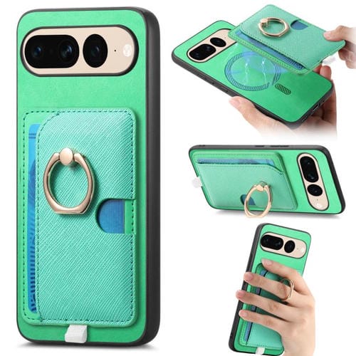 Funda para Google Pixel 7 Pro Magsafe con Ranuras para Tarjetas y Anillo Lateral (Verde)