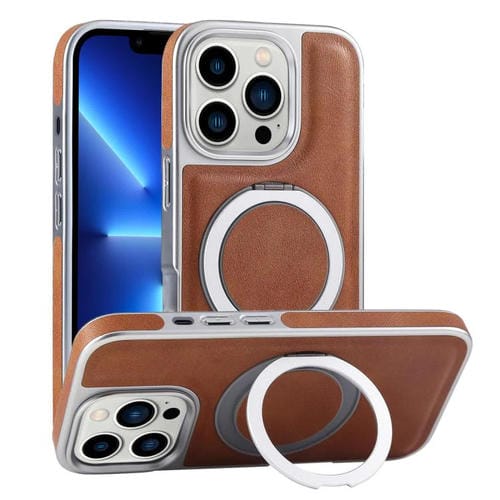 Funda para Teléfono iPhone 13 Pro Soporte Magsafe Giratorio Cuero Granulado (Marrón)