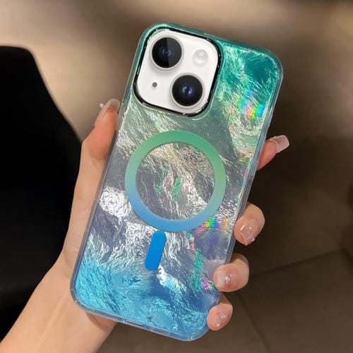 Funda para Teléfono Magsafe iPhone 15 Plus Textura de Glaciar Degradado (Azul Plateado)