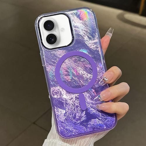 Estuche para Teléfono Magsafe iPhone 16 Plus Textura de Glaciar Degradado (Morado)