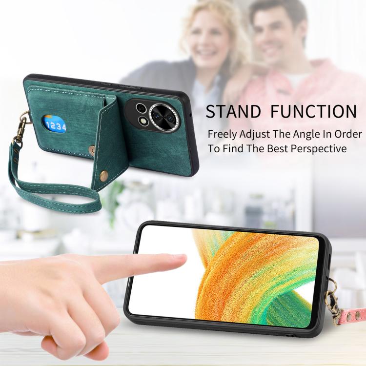 Funda plegable de cuero con correa para Huawei Pura 70, estilo retro, con tarjetero (negra)