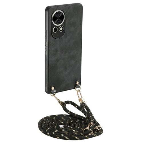 Funda de Cuero Vintage para Huawei Nova 12 Pro con Parte Trasera de Policarbonato y Correa Cruzada (Negra)