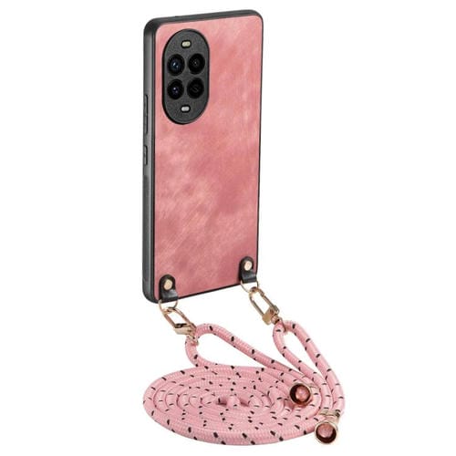 Funda de Cuero Vintage para Huawei Nova 13 Pro con Parte Trasera de Policarbonato y Correa Cruzada (Rosa)