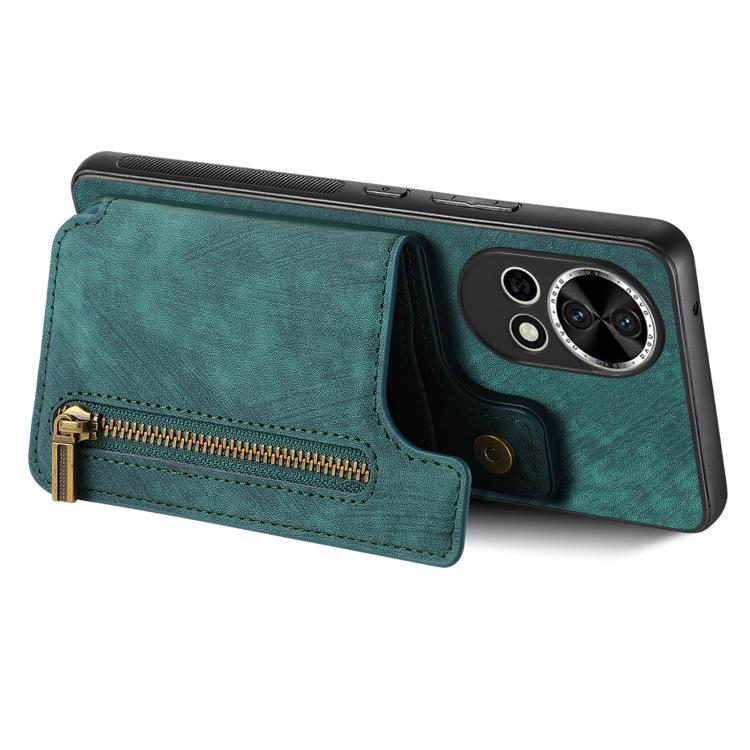 Funda de Cuero Retro con Cremallera para Huawei Nova 12 Pro (Verde)