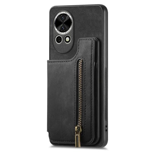 Funda de Cuero Retro con Cremallera para Huawei Nova 12 Pro (Negra)