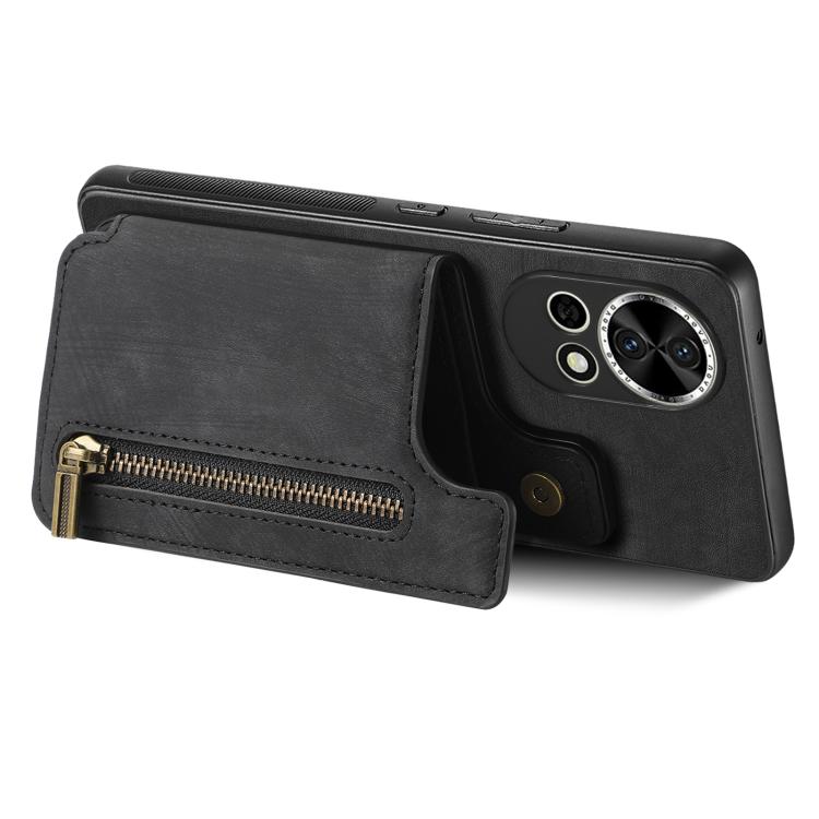 Funda de Cuero Retro con Cremallera para Huawei Nova 12 Pro (Negra)