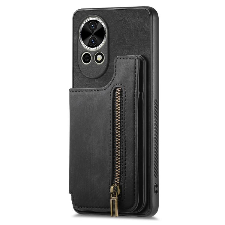 Funda de Cuero Retro con Cremallera para Huawei Nova 11 Pro (Negra)