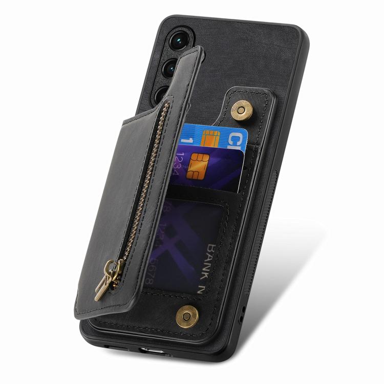 Funda de Cuero Retro con Cremallera para Huawei Nova 11 Pro (Negra)