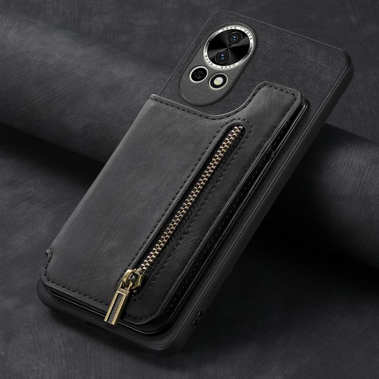 Funda de Cuero Retro con Cremallera para Huawei Nova 11 Pro (Negra)