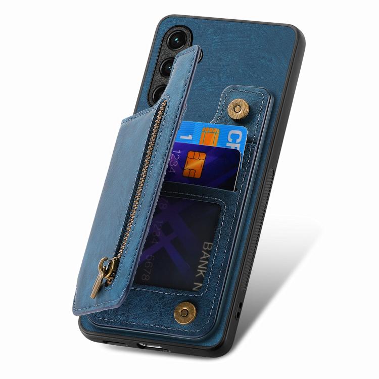 Funda de Cuero Retro con Cremallera para Huawei Nova 11 Pro (Azul)