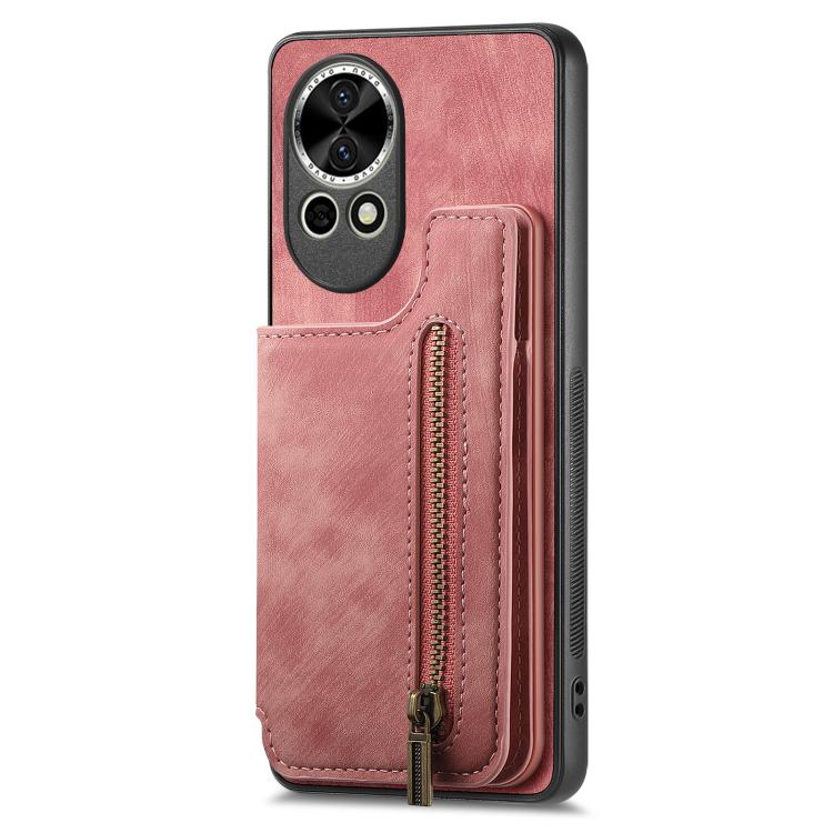 Funda de Cuero Retro con Cremallera para Huawei Nova 11 (Rosa)
