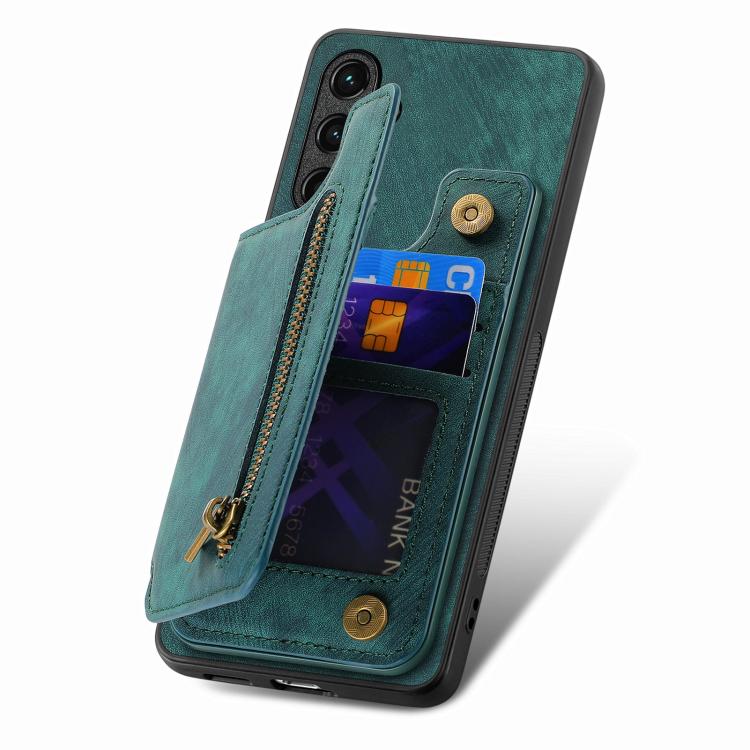 Funda de Cuero Retro con Cremallera para Huawei Nova 10 Se (Verde)
