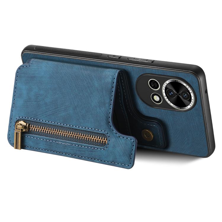 Funda de Cuero Retro con Cremallera para Huawei Nova 10 Se (Azul)