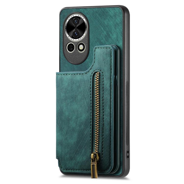 Funda de Cuero Retro con Cremallera para Huawei Nova 9 Se (Verde)