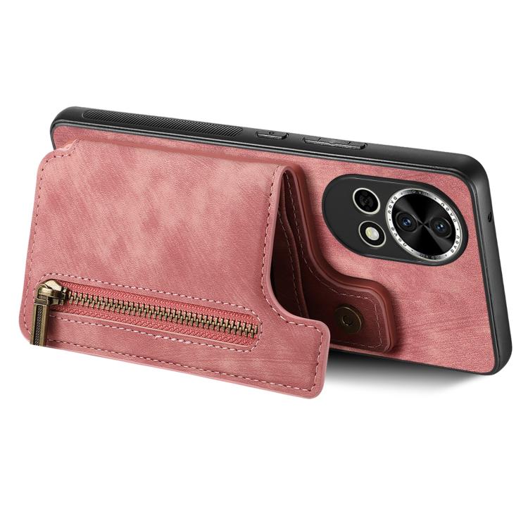 Funda de Cuero Retro con Cremallera para Huawei P50 Pro (Rosa)