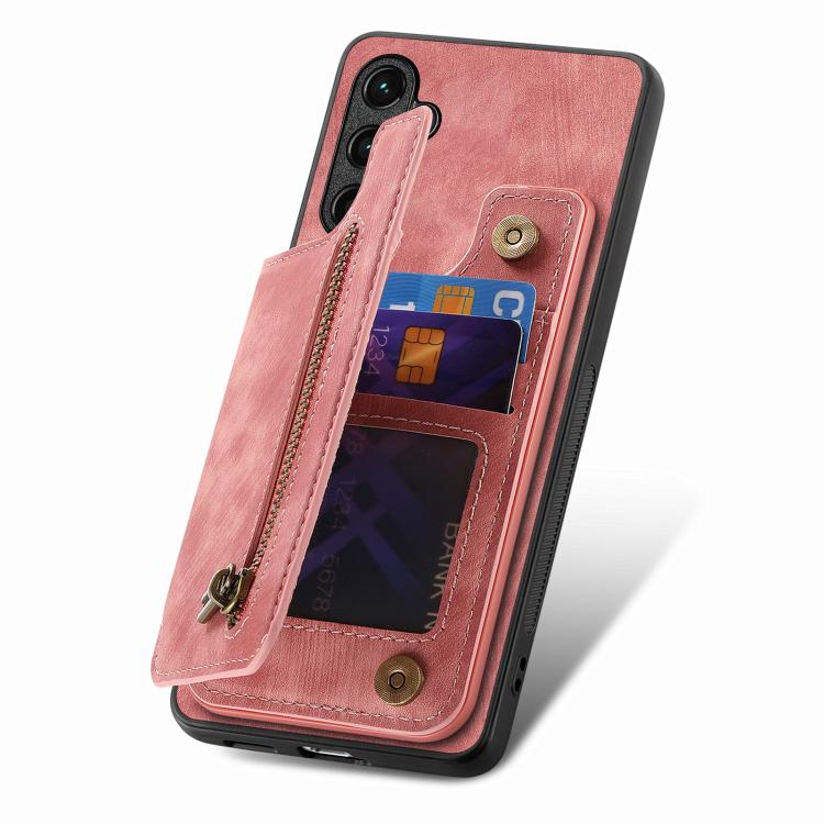 Funda de Cuero Retro con Cremallera para Huawei P50 Pro (Rosa)
