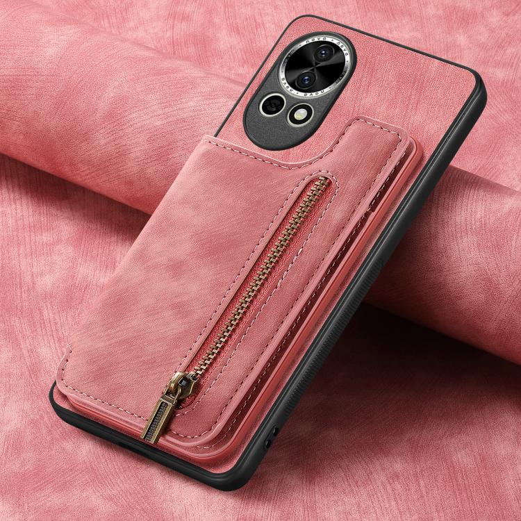Funda de Cuero Retro con Cremallera para Huawei P50 Pro (Rosa)