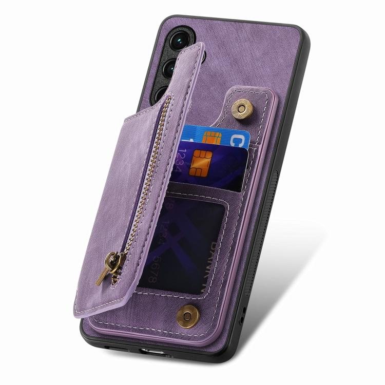 Funda de Cuero Retro con Cremallera para Huawei P50 Pro (Morado)