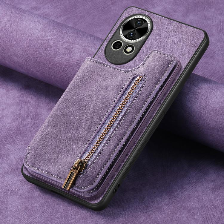 Funda de Cuero Retro con Cremallera para Huawei P50 Pro (Morado)