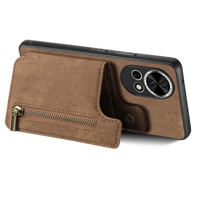 Funda de Cuero Retro con Cremallera para Huawei Nova Y70 y Y70+ (Marrón)