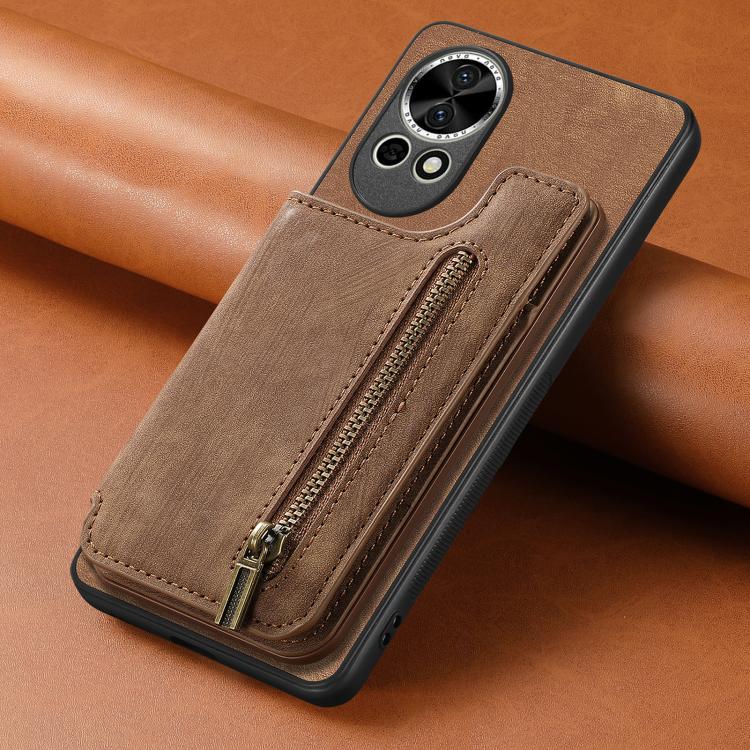Funda de Cuero Retro con Cremallera para Huawei Nova Y70 y Y70+ (Marrón)
