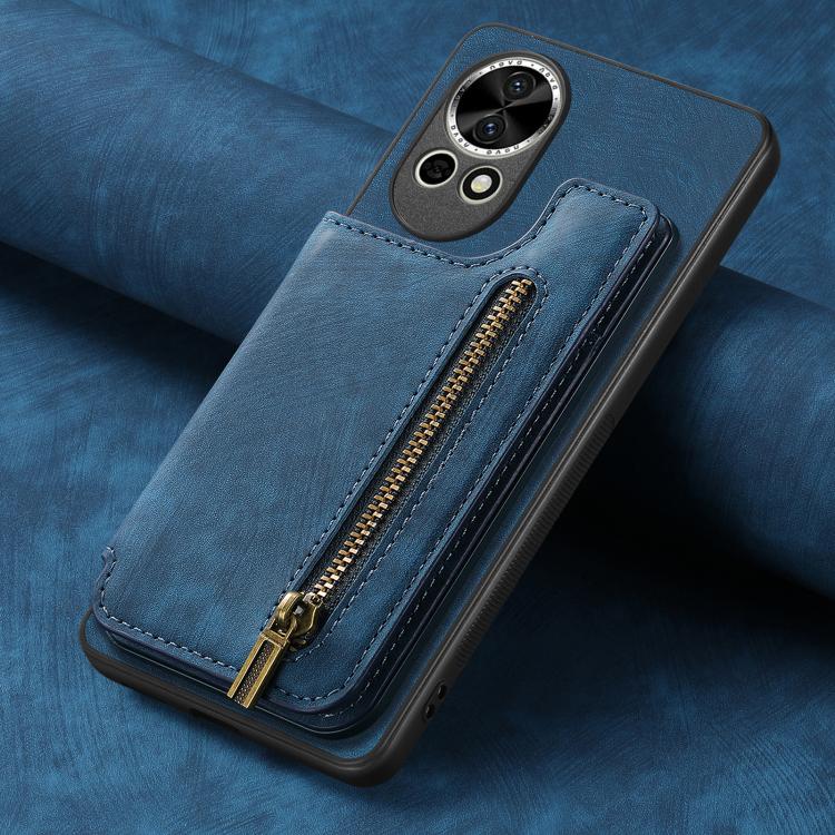 Funda de Cuero Retro con Cremallera para Huawei Nova Y70 y Y70+ (Azul)