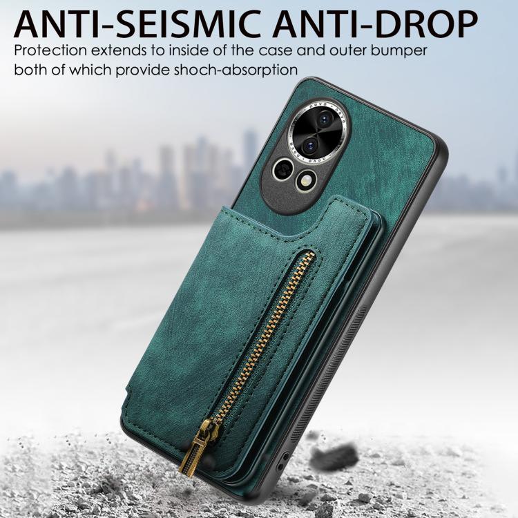 Funda de Cuero Retro con Cremallera para Huawei Nova 9 Se (Morado)