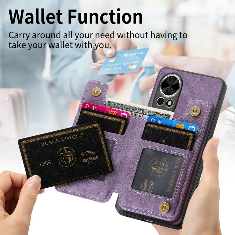Funda de Cuero Retro con Cremallera para Huawei Nova 9 (Morado)