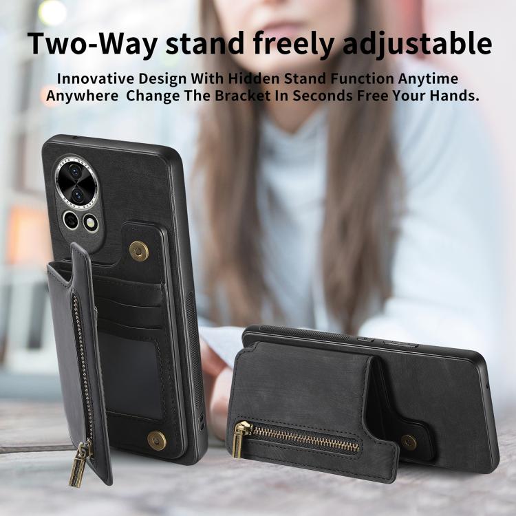 Funda de Cuero Retro con Cremallera para Huawei Nova 9 Se (Morado)